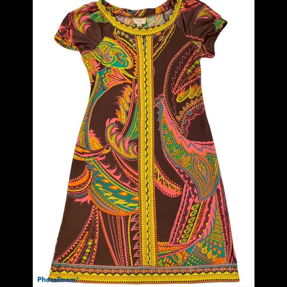 eci Short Sleeve Paisley MIDI Dress Size 10
